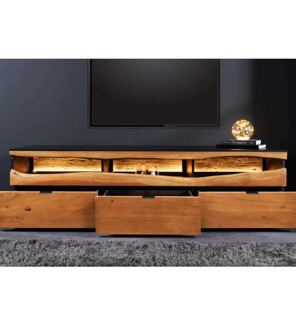 Stolik pod TV GRAND ACACIA 180 cm drewno akcja LED*Invicta Interior - przedsprzedaż Hot
