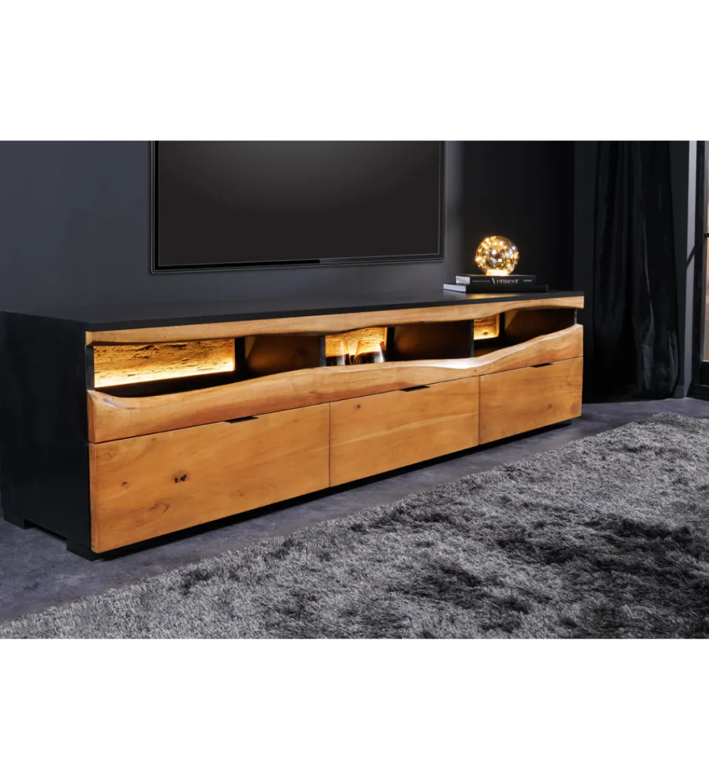 Stolik pod TV GRAND ACACIA 180 cm drewno akcja LED*Invicta Interior - przedsprzedaż Hot