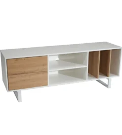 Stolik pod TV GRASSE 150 cm biały z dodatkiem koloru dębowego*WOHNLING, GERMANY Outlet
