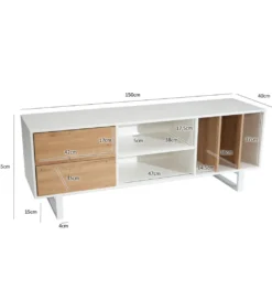 Stolik pod TV GRASSE 150 cm biały z dodatkiem koloru dębowego*WOHNLING, GERMANY Outlet