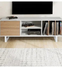 Stolik pod TV GRASSE 150 cm biały z dodatkiem koloru dębowego*WOHNLING, GERMANY Outlet