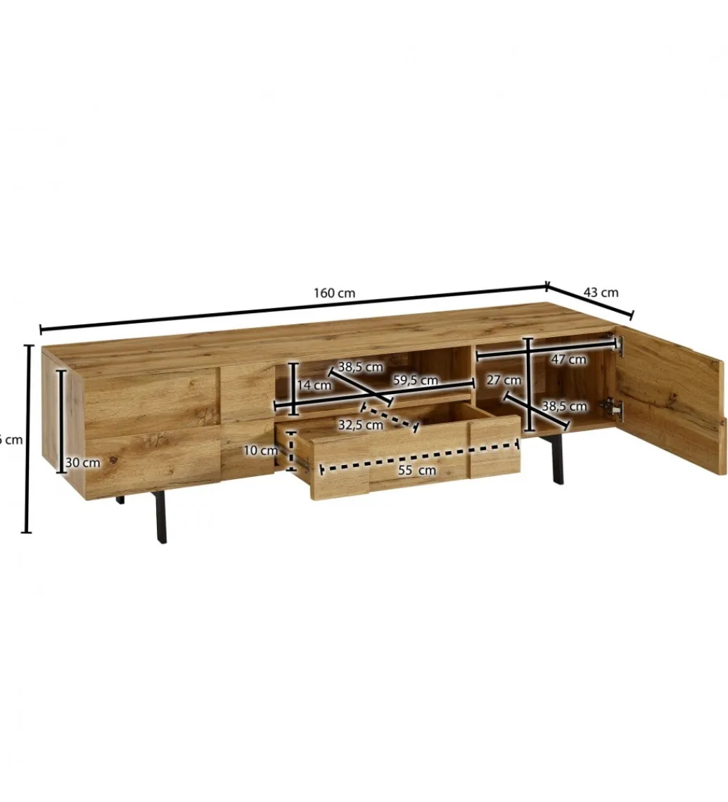 Stolik pod Tv GROSSETO 160 cm w kolorze dąb*WOHNLING, GERMANY Clearance