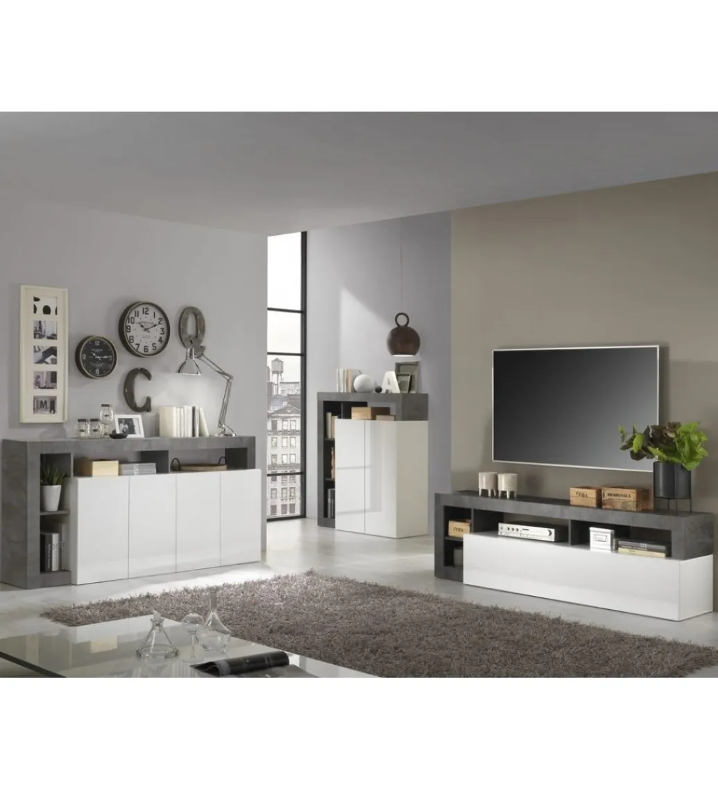 Stolik pod TV HAMBURG 184 cm biała z dodatkiem koloru antracytowego*MCA Linia Włoska Hot