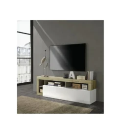 Stolik pod TV HAMBURG 184 cm biały z dodatkiem Koloru Dąb Cadiz*MCA Linia Włoska Sale