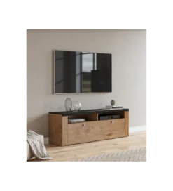 Stolik pod TV LARONA 140 cm o wybarwieniu dąb lefkas z kolorem touchwood*Helvetia