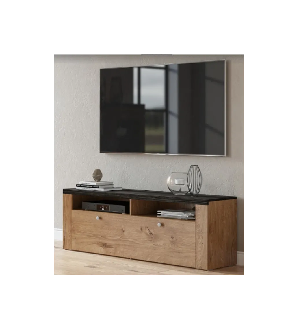 Stolik pod TV LARONA 140 cm o wybarwieniu dąb lefkas z kolorem touchwood*Helvetia