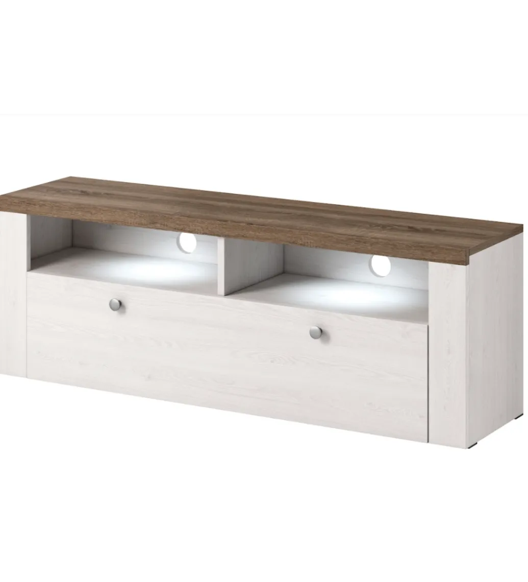 Stolik pod TV LARONA 140 cm o wybarwieniu Sonoma Trufel z kolorem Sibiu Larche*Helvetia Outlet