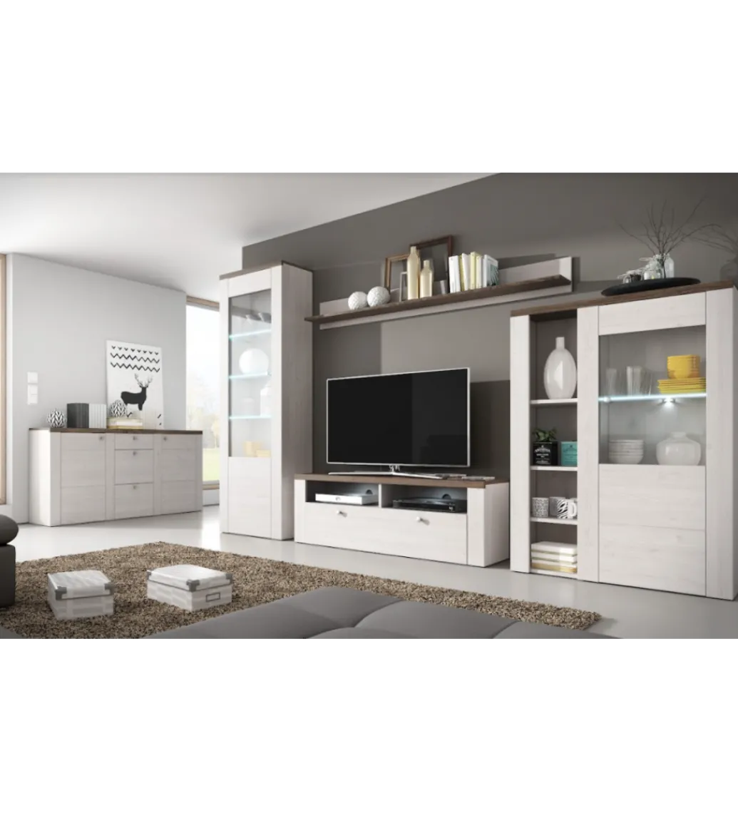 Stolik pod TV LARONA 140 cm o wybarwieniu Sonoma Trufel z kolorem Sibiu Larche*Helvetia Outlet