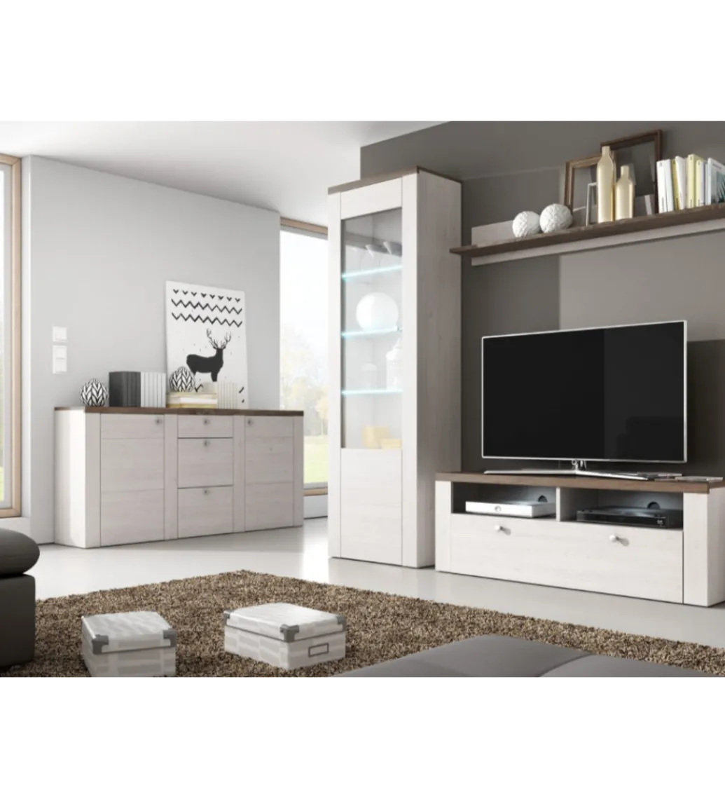 Stolik pod TV LARONA 140 cm o wybarwieniu Sonoma Trufel z kolorem Sibiu Larche*Helvetia Outlet