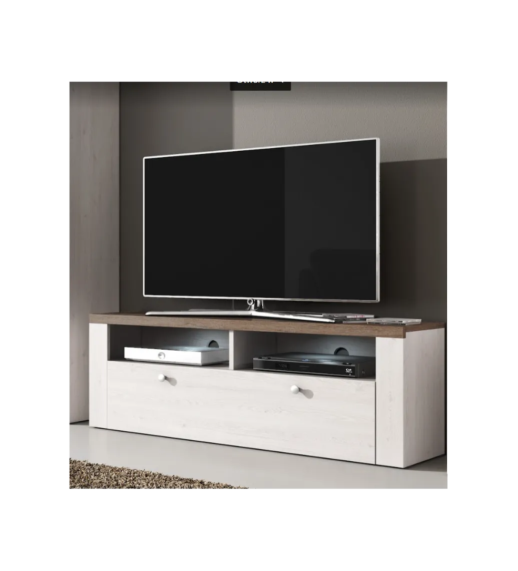 Stolik pod TV LARONA 140 cm o wybarwieniu Sonoma Trufel z kolorem Sibiu Larche*Helvetia Outlet