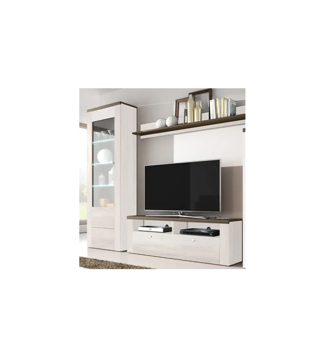 Stolik pod TV LARONA 140 cm o wybarwieniu Sonoma Trufel z kolorem Sibiu Larche*Helvetia Outlet