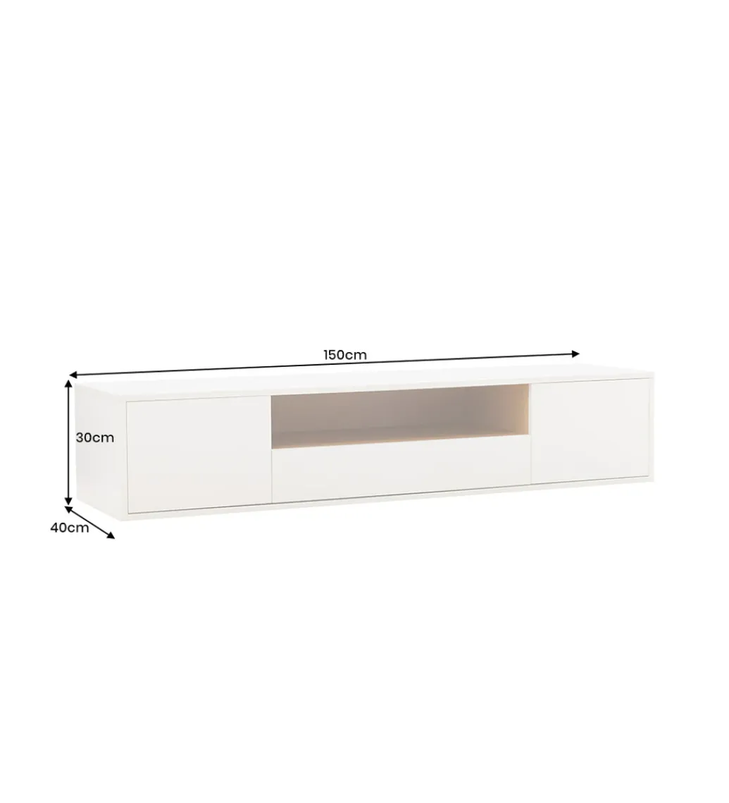 Stolik pod TV LOFT wiszący 150 cm biało naturalny*Invicta Interior Clearance