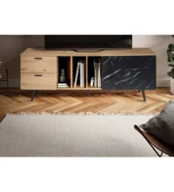 Stolik pod TV MELIOR III150 cm w kolorze dąb z dodatkiem optyki marmuru*WOHNLING, GERMANY Sale
