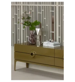 Stolik pod TV MERGE 160 cm drewno eukaliptusa miodowy odcień*WOOOD Discount