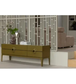 Stolik pod TV MERGE 160 cm drewno eukaliptusa miodowy odcień*WOOOD Discount