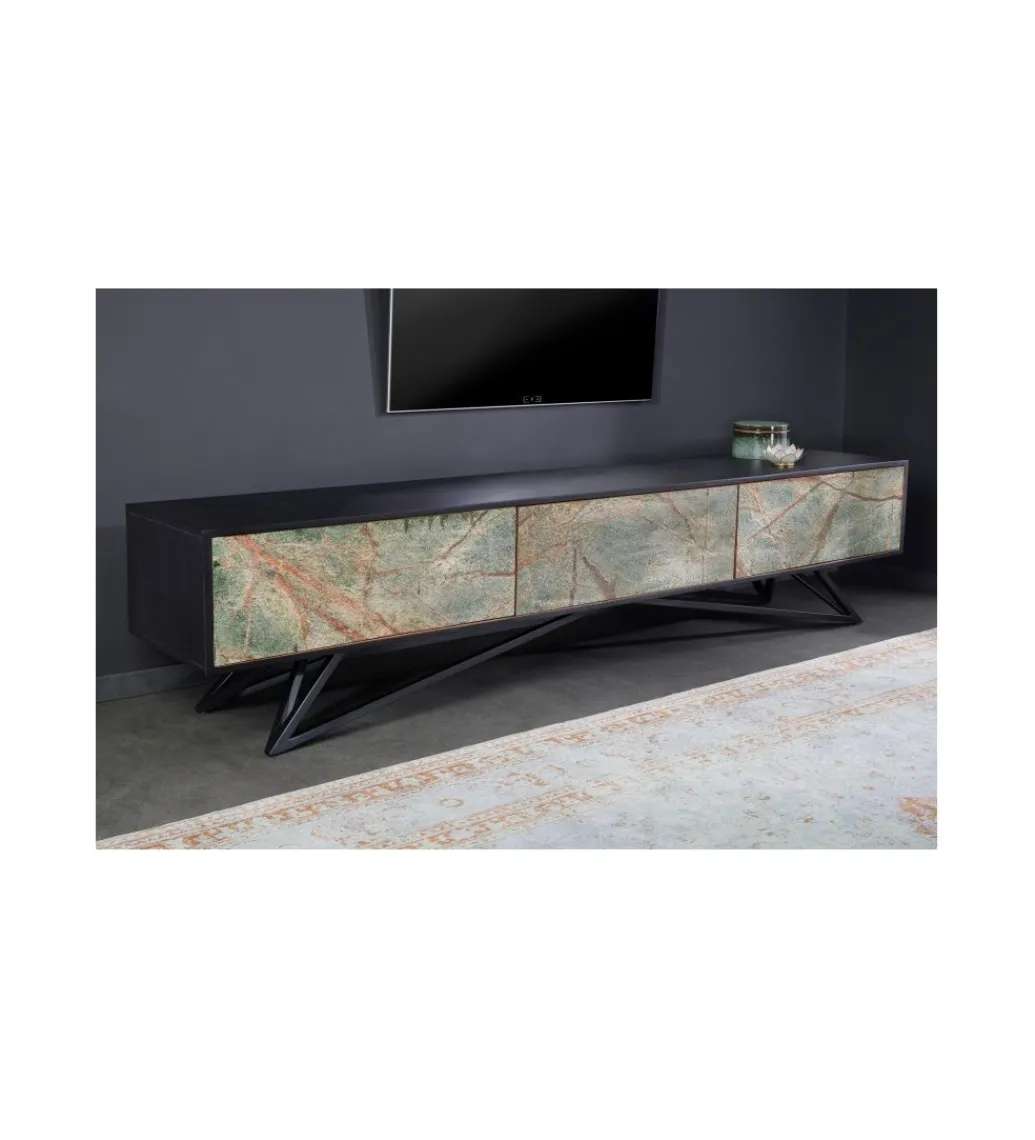 Stolik pod TV MONTANAS 200 cm drewno akacja czarny*Invicta Interior Best