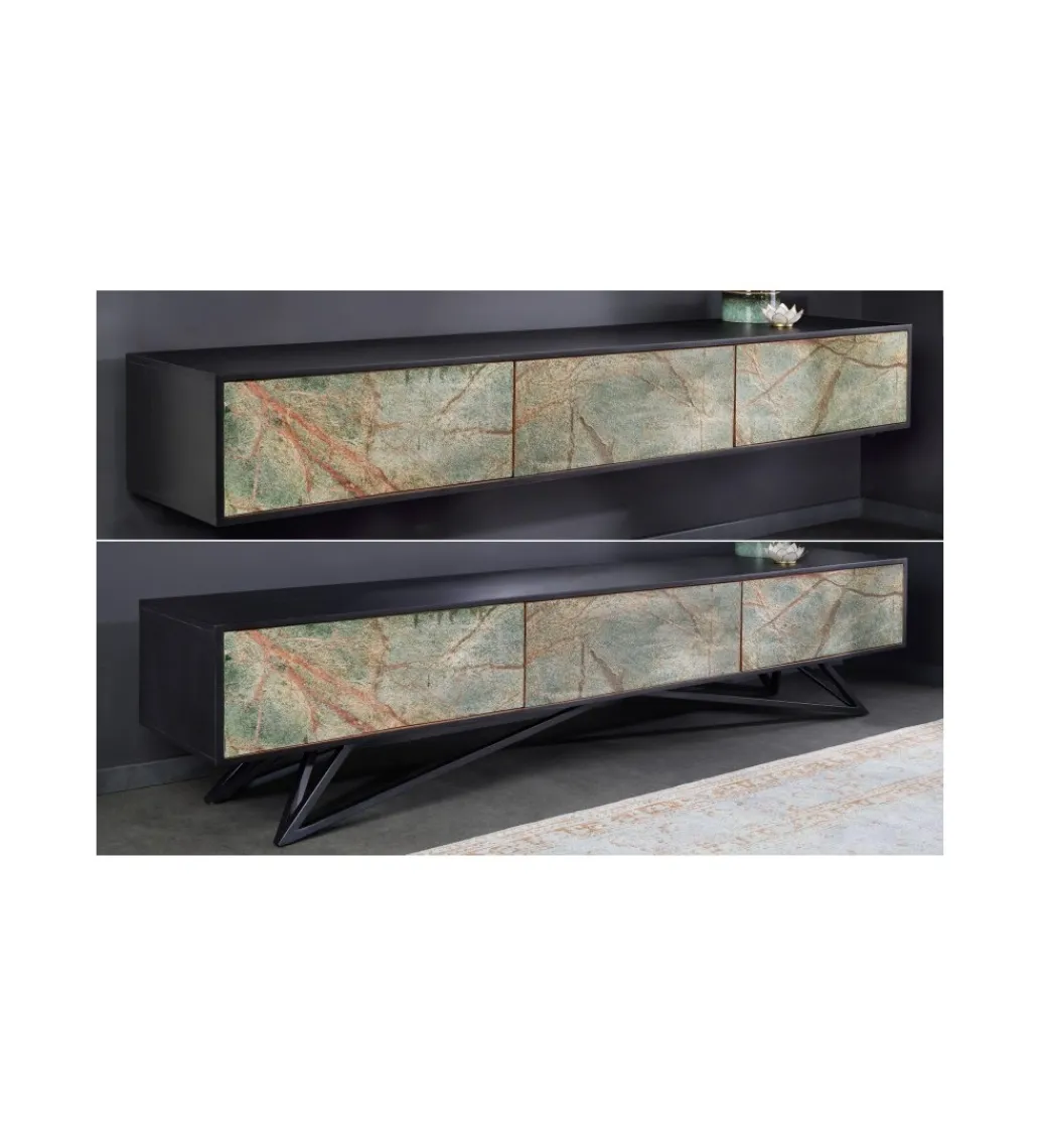 Stolik pod TV MONTANAS 200 cm drewno akacja czarny*Invicta Interior Best