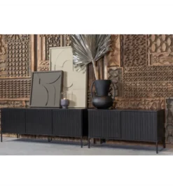 Stolik pod TV NEW GRAVURE 150 cm drewno sosny czarny*WOOOD Best