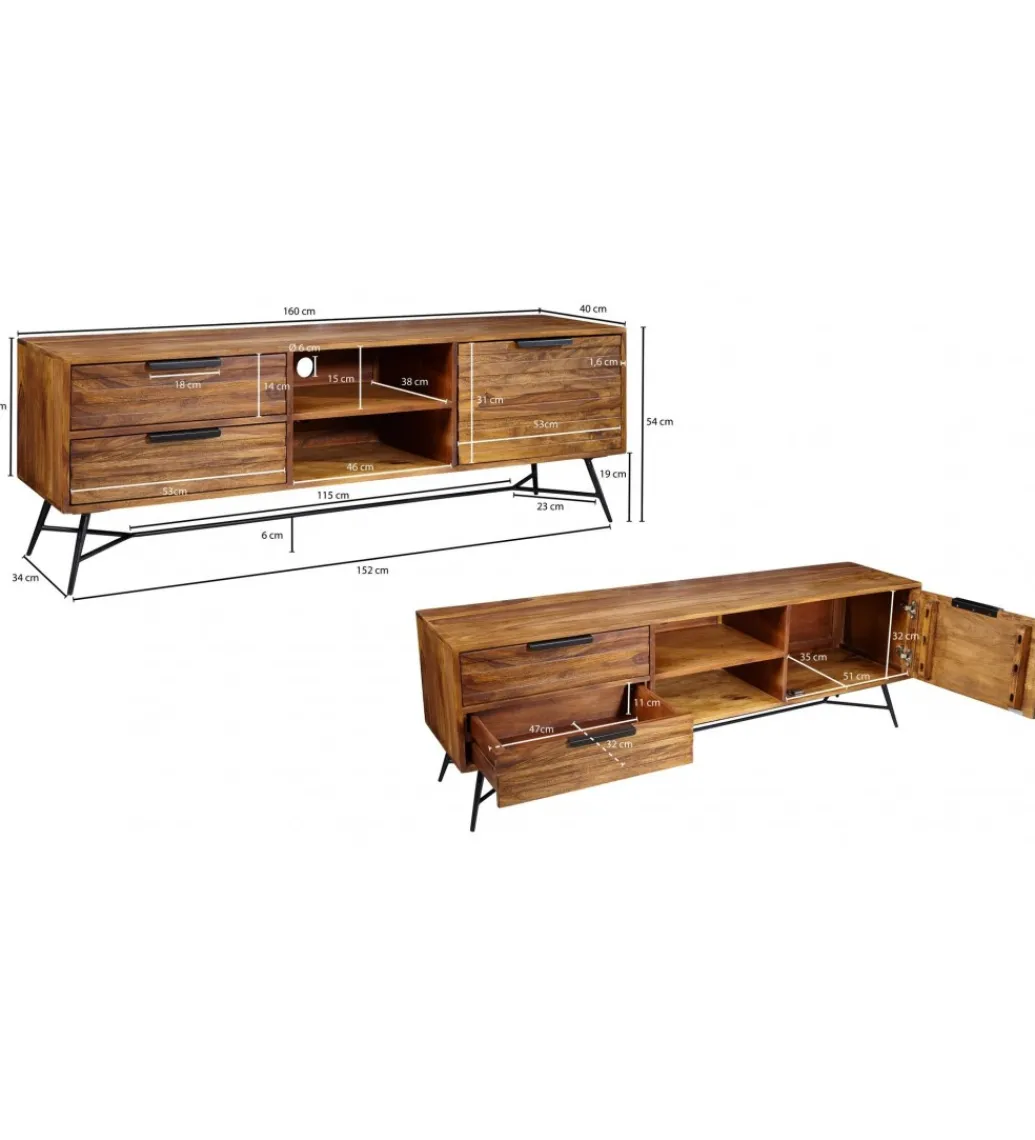Stolik pod Tv NISHAN 160 cm drewno sheesham*WOHNLING, GERMANY Sale