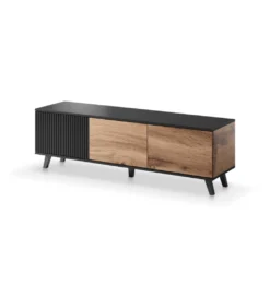 Stolik pod TV RANDOM 180 cm w kolorze dąb wotan z kolorem czarnym*Halmar