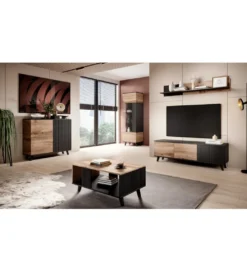Stolik pod TV RANDOM 180 cm w kolorze dąb wotan z kolorem czarnym*Halmar