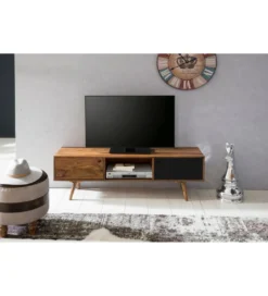 Stolik pod TV REPA 140 cm drewno sheesham czarny*WOHNLING, GERMANY