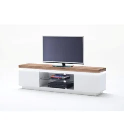 Stolik Pod TV ROMINA 175 Cm Biały Z Dębowym Blatem*MCA Online
