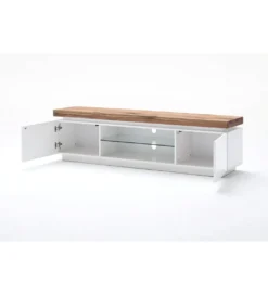 Stolik Pod TV ROMINA 175 Cm Biały Z Dębowym Blatem*MCA Online