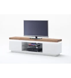 Stolik Pod TV ROMINA 175 Cm Biały Z Dębowym Blatem*MCA Online