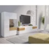 Stolik pod TV SILKE 206 cm biały z dodatkiem koloru dąb Wotan*Helvetia