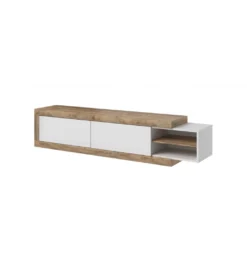 Stolik pod TV SINTRA 200 cm - 241 cm biały z dodatkiem koloru Dąb Samdal*Helvetia