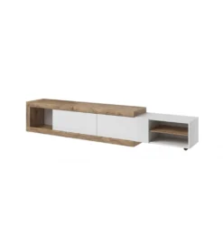 Stolik pod TV SINTRA 200 cm - 241 cm biały z dodatkiem koloru Dąb Samdal*Helvetia
