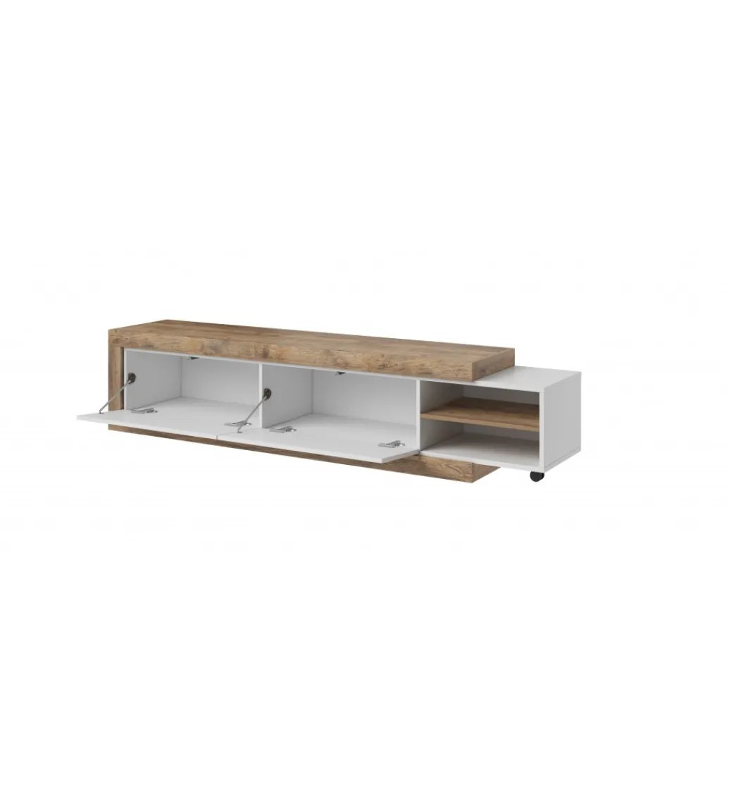Stolik pod TV SINTRA 200 cm - 241 cm biały z dodatkiem koloru Dąb Samdal*Helvetia