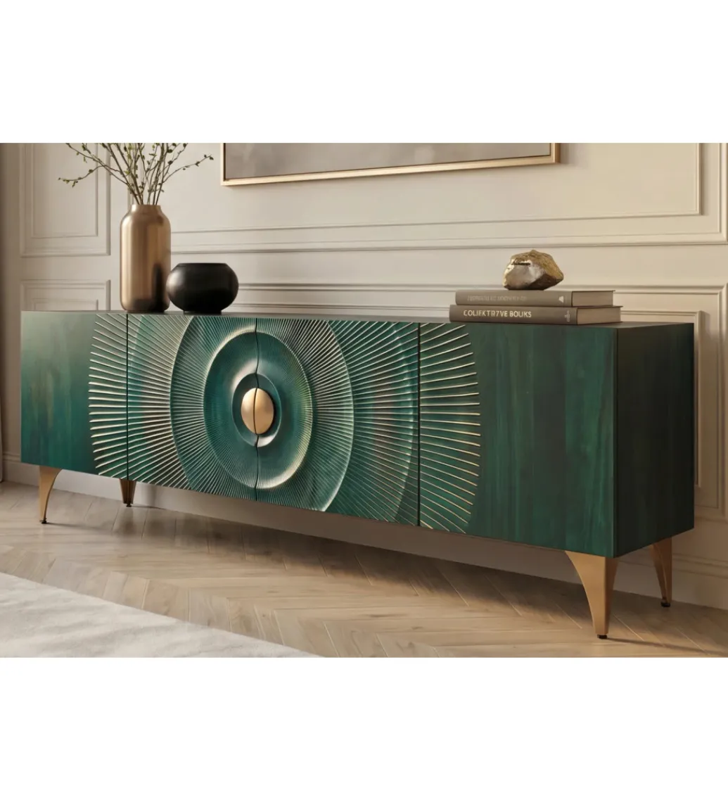Stolik pod TV SWEET GOLDEN SUNSET 180 cm drewno mango turkusowa*Invicta Interior - przedsprzedaż Online