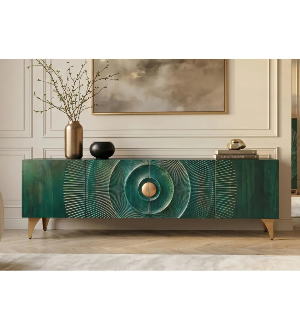 Stolik pod TV SWEET GOLDEN SUNSET 180 cm drewno mango turkusowa*Invicta Interior - przedsprzedaż Online