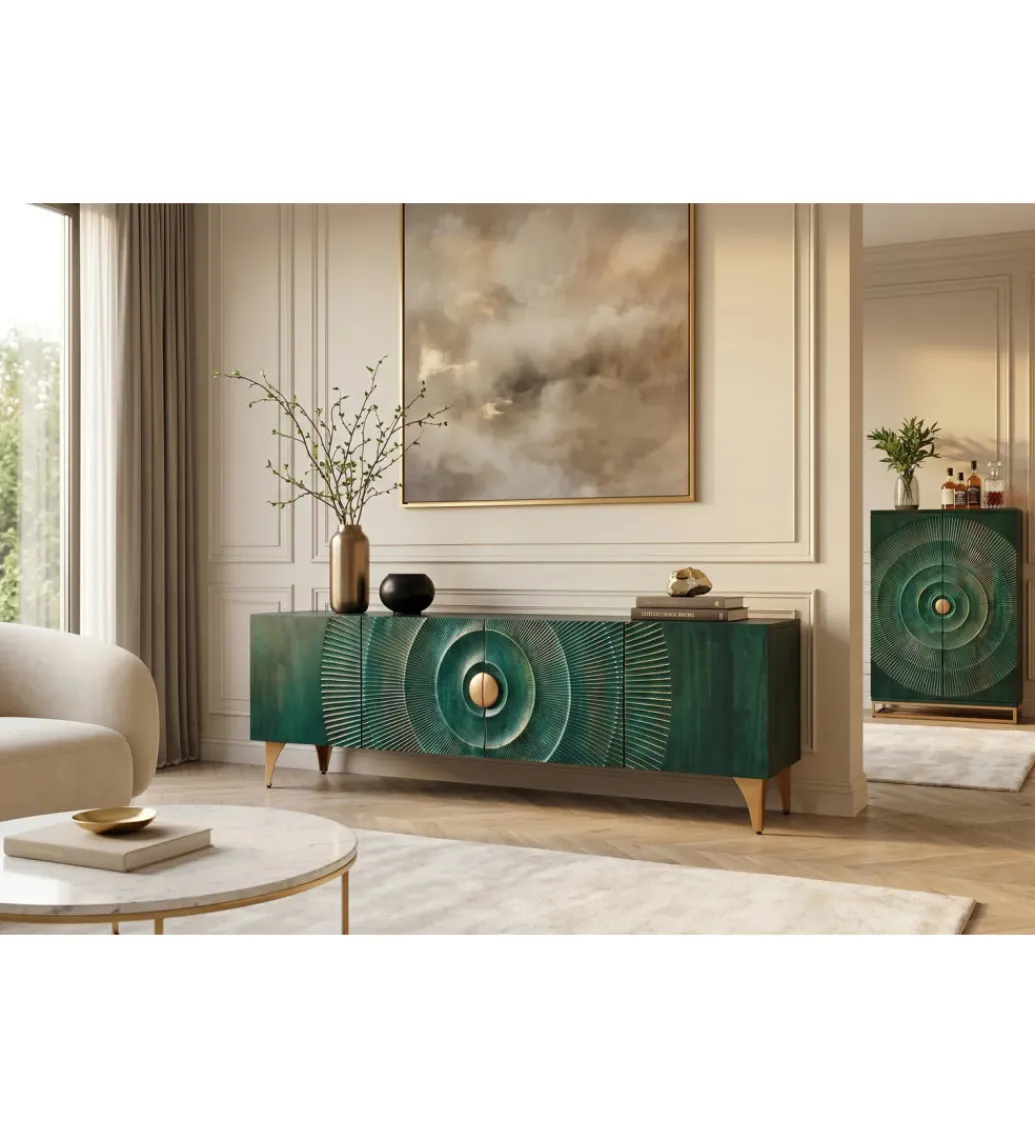Stolik pod TV SWEET GOLDEN SUNSET 180 cm drewno mango turkusowa*Invicta Interior - przedsprzedaż Online