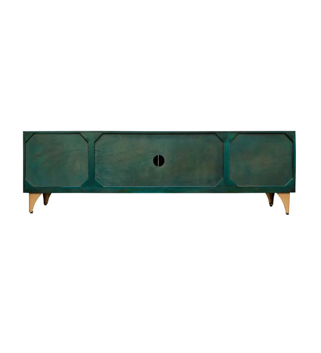 Stolik pod TV SWEET GOLDEN SUNSET 180 cm drewno mango turkusowa*Invicta Interior - przedsprzedaż Online