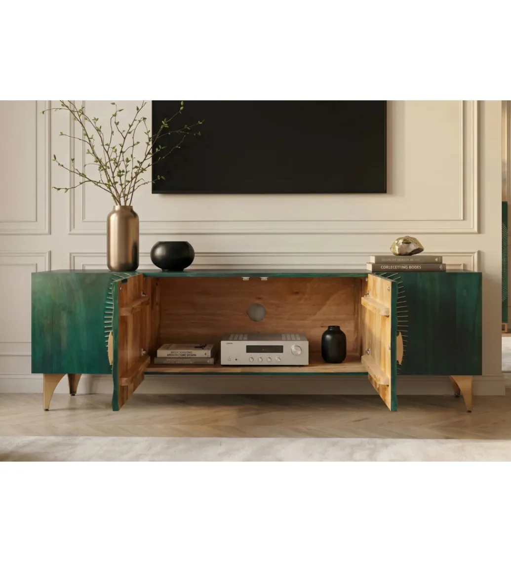 Stolik pod TV SWEET GOLDEN SUNSET 180 cm drewno mango turkusowa*Invicta Interior - przedsprzedaż Online