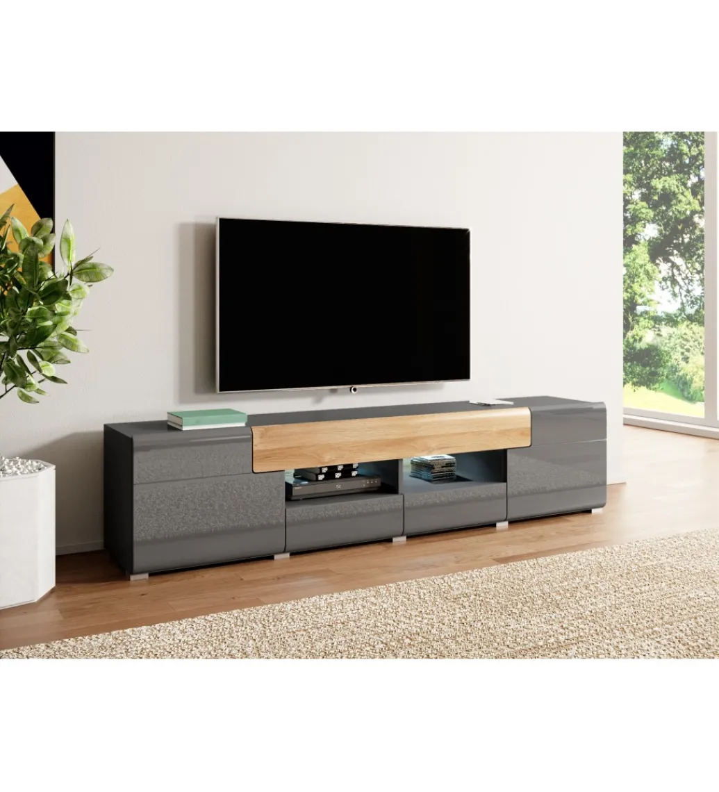 Stolik pod Tv TOLEDO 208 cm antracytowy z dodatkiem koloru dąb grandson*Helvetia Sale