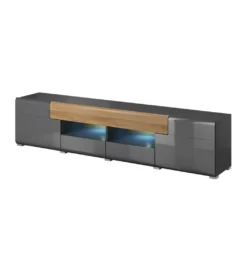 Stolik pod Tv TOLEDO 208 cm antracytowy z dodatkiem koloru dąb grandson*Helvetia Sale