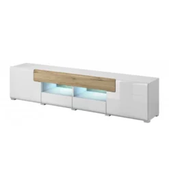 Stolik pod Tv TOLEDO 208 cm biały z dodatkiem koloru dąb san remo*Helvetia Outlet