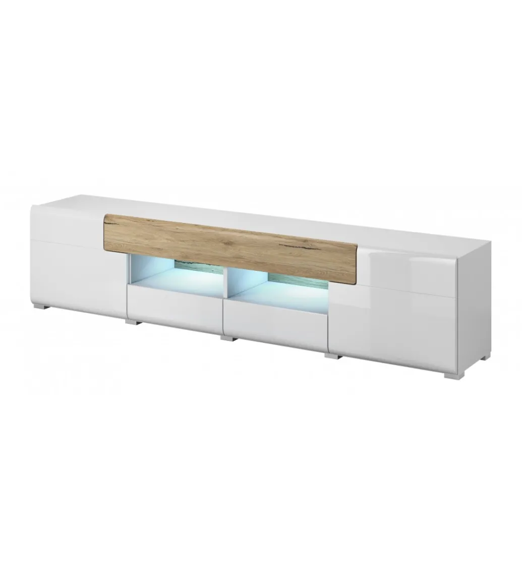 Stolik pod Tv TOLEDO 208 cm biały z dodatkiem koloru dąb san remo*Helvetia Outlet