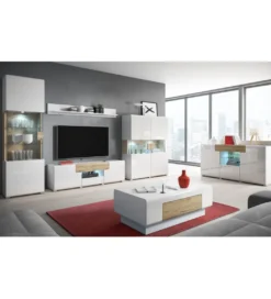 Stolik pod Tv TOLEDO 159 cm biały z dodatkiem koloru dąb san remo*Helvetia Discount