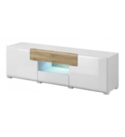 Stolik pod Tv TOLEDO 159 cm biały z dodatkiem koloru dąb san remo*Helvetia Discount