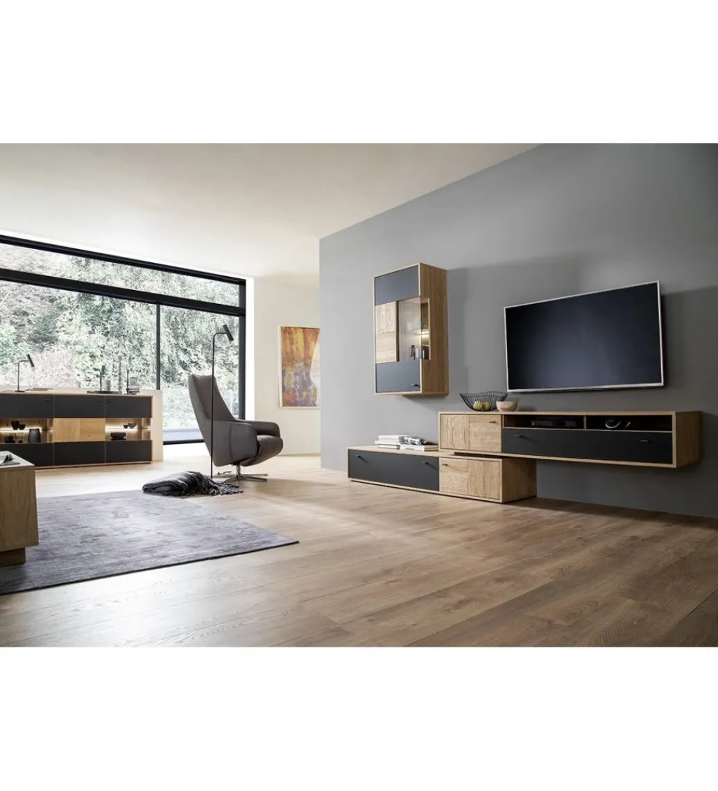Stolik pod TV VALENCIA 306 cm antracytowo naturalny*MCA