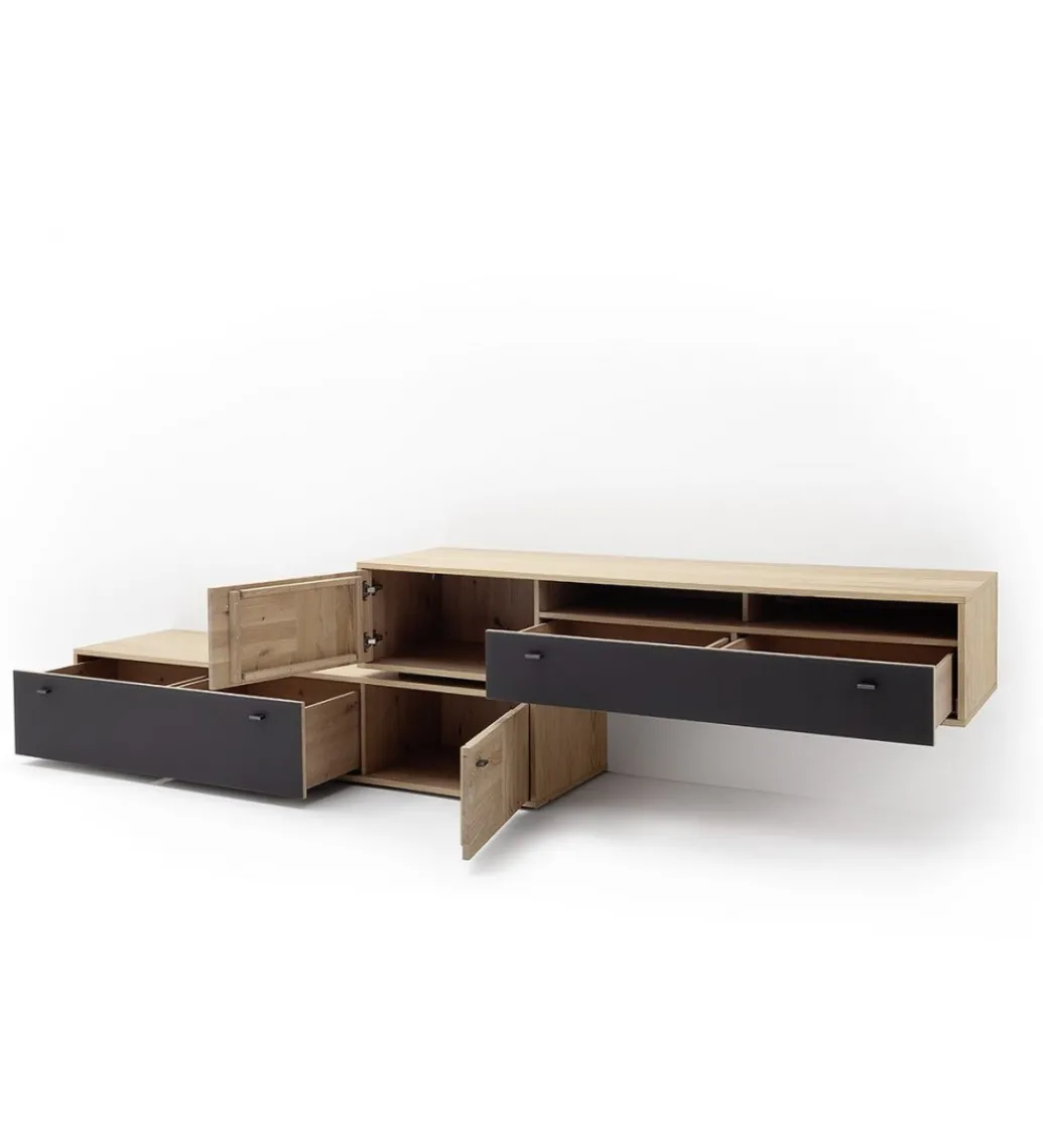 Stolik pod TV VALENCIA 306 cm antracytowo naturalny*MCA
