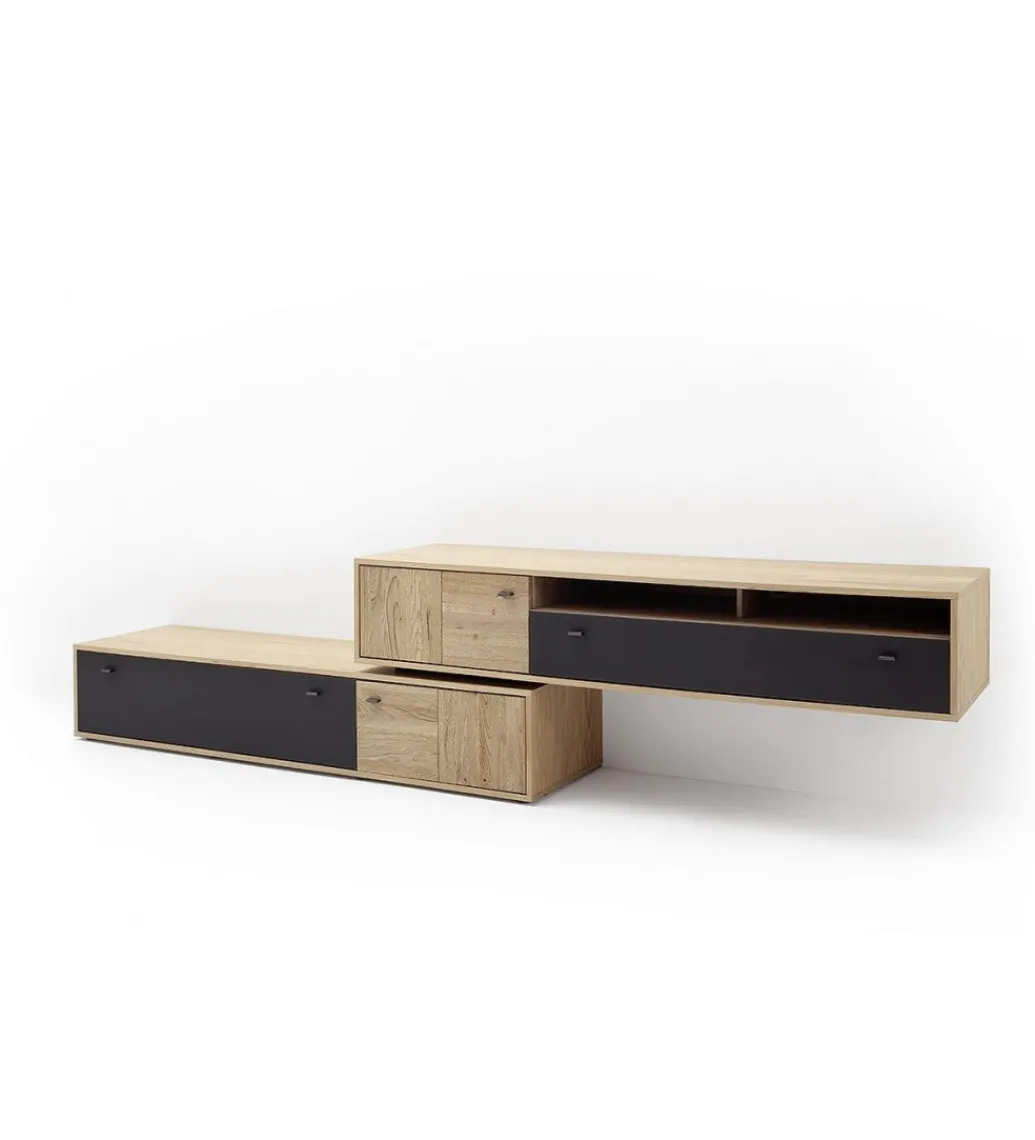 Stolik pod TV VALENCIA 306 cm antracytowo naturalny*MCA
