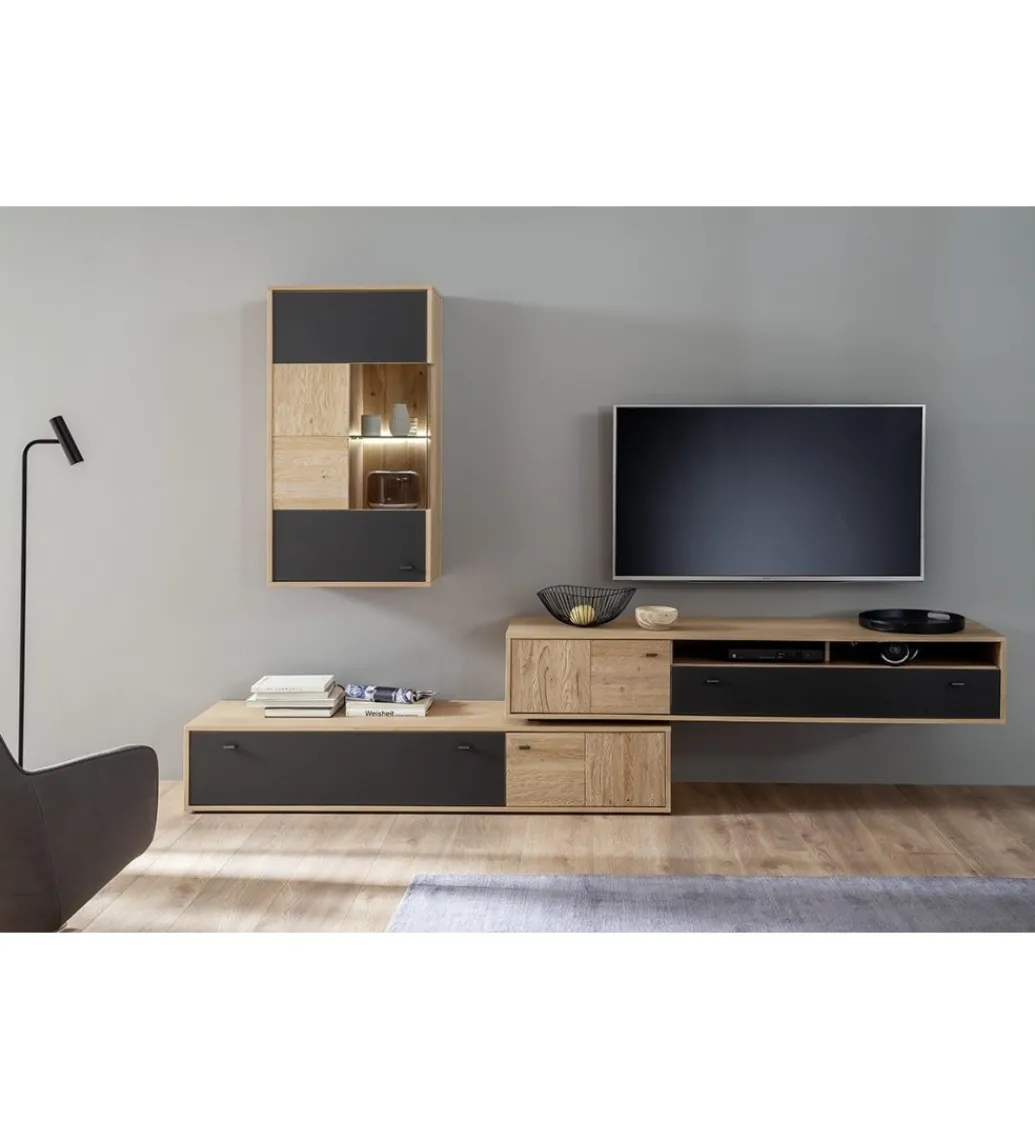 Stolik pod TV VALENCIA 306 cm antracytowo naturalny*MCA