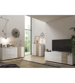 Stolik pod TV VENUS 181 cm biały z dodatkiem koloru dąb Cadiz*MCA Linia Włoska