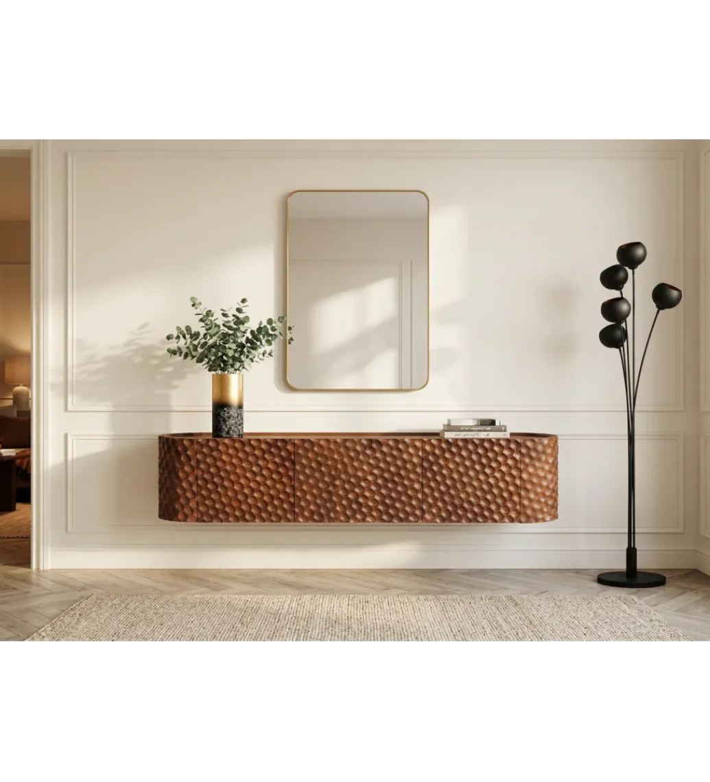 Stolik pod TV wiszący ADLON 160 cm drewno mango wzór 3D*Invicta Interior Online